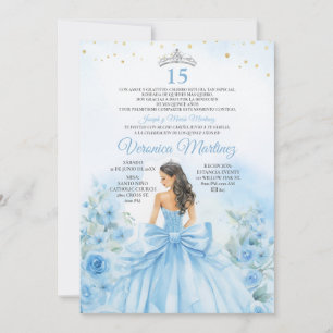 Convite Poeira Espanhola Azul Princesa Floral Doce 15 Anos