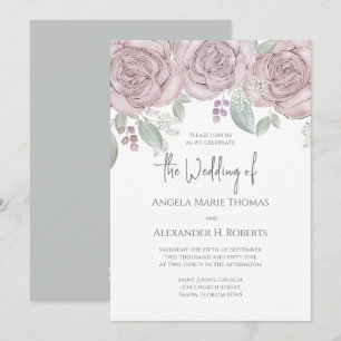 Convite Poeira Floral Rosa Elegante Clássica Aquarela
