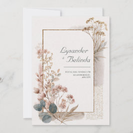 Convite Poeira Rosa Dourado Folha de Eucalipto Casamento