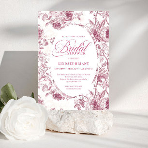 Convite Poeira Rosa Toile de Rosas Padrão Chá de Noiva