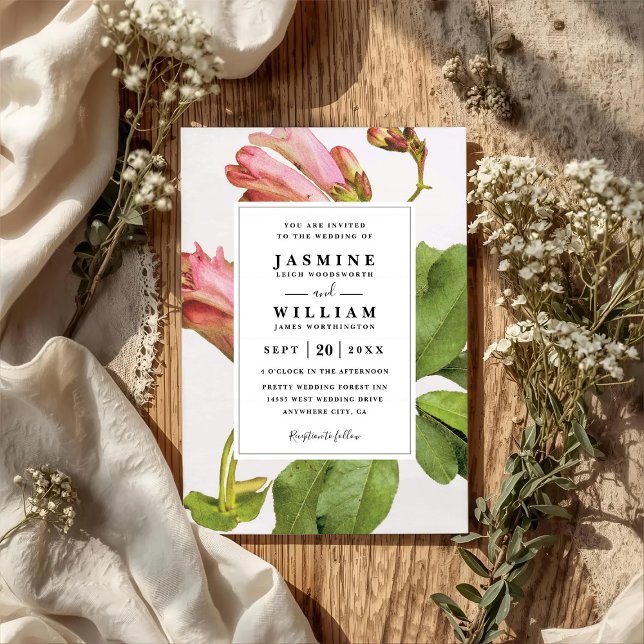 Convite Poesia Botânica Floral Rústica Casamento Código QR (Criador carregado)