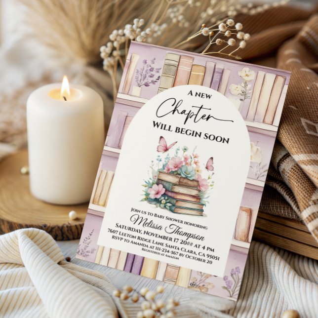 Convite Poetcore New Chapter Pink Girl Book Baby Shower (Criador carregado)