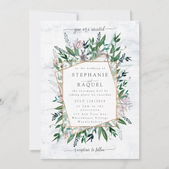 Convite Poets Garden Wild Flower watercolor bouque floral (Frente)