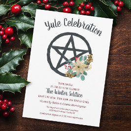 Convite Poinsétia de Yule Estrela Pentáculo do Solstício d