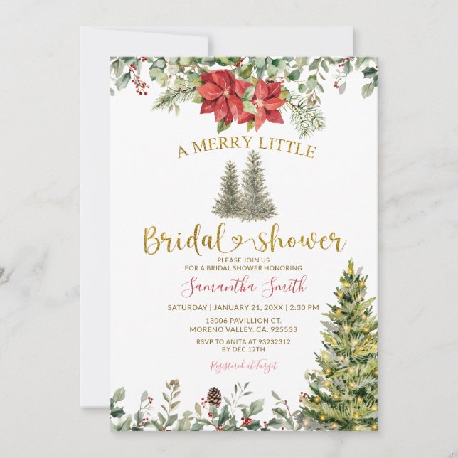 Convite Poinsettia A Merry Little Bridal Shower (Frente)