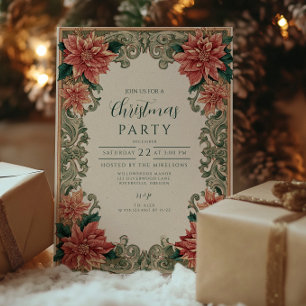Convite Poinsettia Antiga em Trabalho de Enrolamento Natal