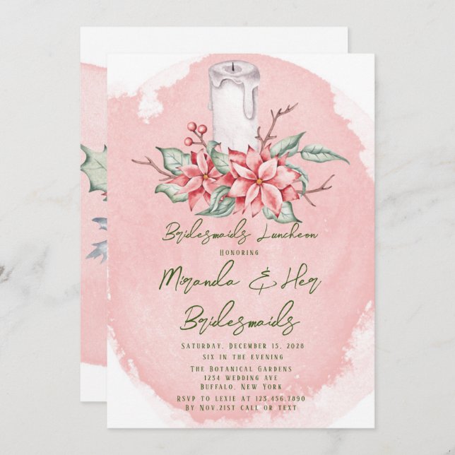 Convite Poinsettia Bridesmaids Pintado de Natal (Frente/Verso)