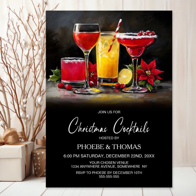 Convite Poinsettia Christmas Cocktail Party (Criador carregado)