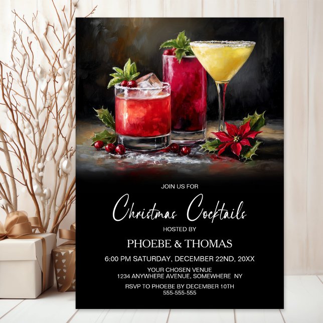 Convite Poinsettia Christmas Cocktails Party (Criador carregado)