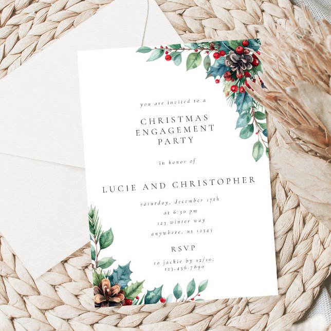 Convite Poinsettia Christmas Engagement Party Invitation (Criador carregado)