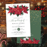 Convite Poinsettia Christmas Watercolor<br><div class="desc">Elegante Poinsettia Convite de casamento floral de cor d'água de Natal com sotaque verde Personalize nomes,  datas e informações.</div>