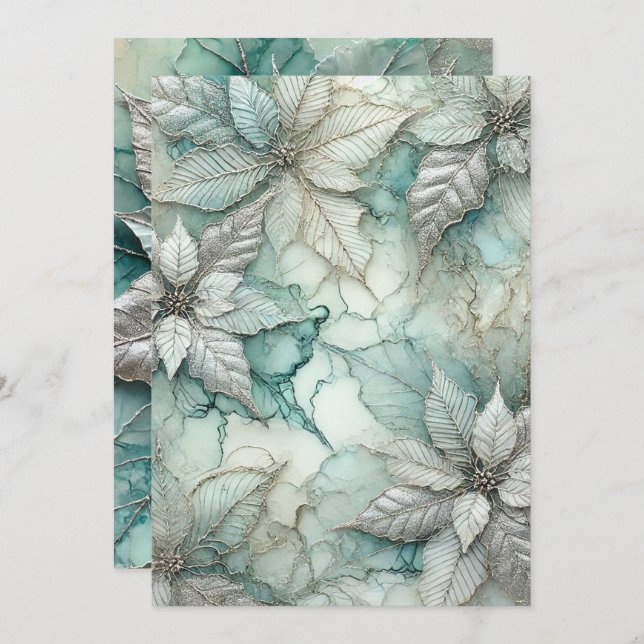 Convite Poinsettia de Fosco de Prata Imprimível (Frente/Verso)