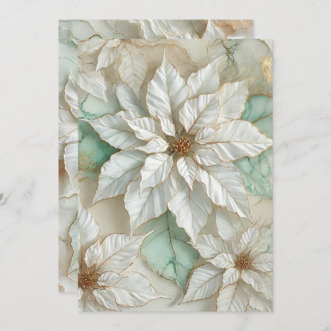 Convite Poinsettia de Tinta Branca e Mint Imprimíveis (Frente/Verso)