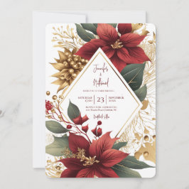 Convite Poinsettia Dourado Natal Casamento Festivo