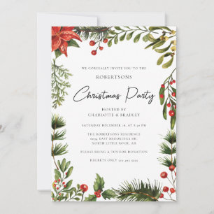 Convite Poinsettia Floral Roteiro de Folhagens Festa de Na