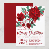 Poinsettia Flores Ivy Deixa Aquarela Natal