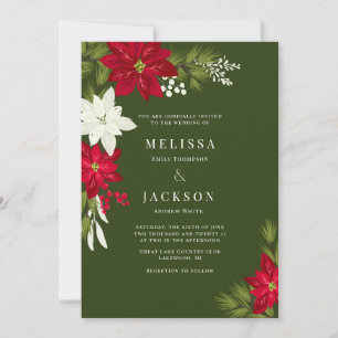 Convite Poinsettia Flower e Pine Weding Green