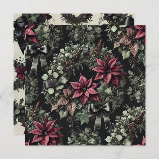 Convite Poinsettia Gótica Imprimível Escrapbook (Frente/Verso)