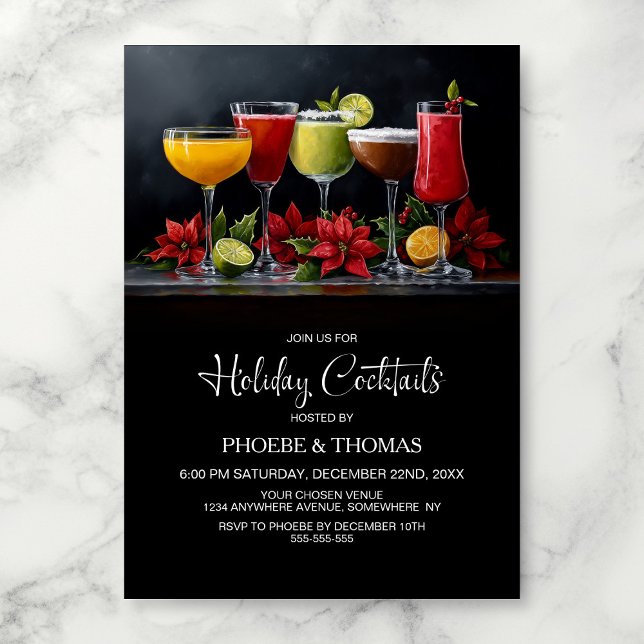 Convite Poinsettia Holiday Cocktail Party (Criador carregado)