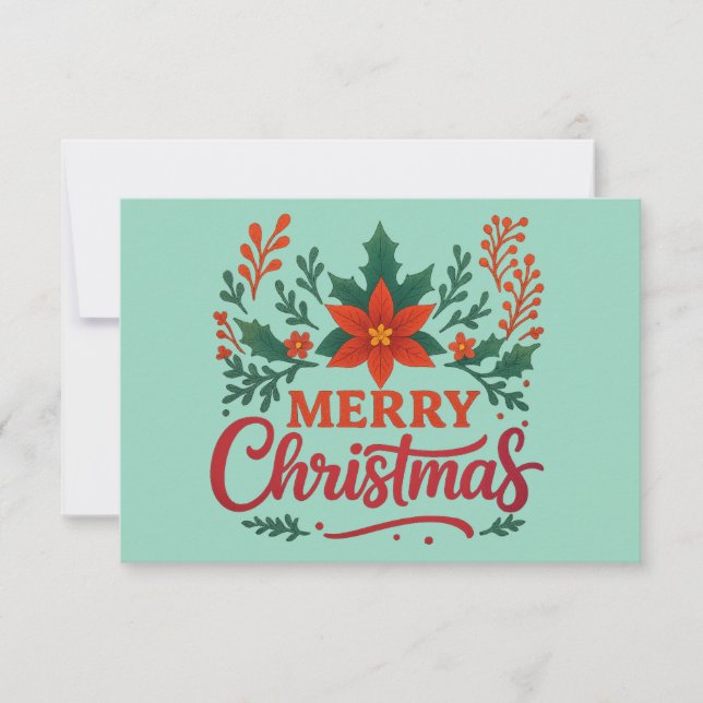 Convite Poinsettia Merry Christmas Holiday Card (Frente)