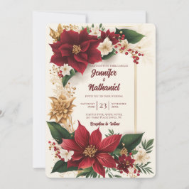 Convite Poinsettia Natal Borgonha Dourado Floral Casamento