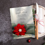 Convite Poinsettia Pearls on Green Winter Rehearsal Dinner<br><div class="desc">Invite guests to a pre marriage gathering honoring the bride and groom with the festive Red Poinsettia and White Pearls on Green Winter Wedding Rehearsal Dinner Invitation. This elegant custom wintery dinner party invite features a floral photograph of a red Christmas poinsettia flower blossom with a pearl button in the...</div>