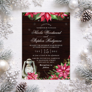 Convite Poinsettia Rústica Casamento de Inverno