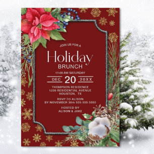 Convite Poinsettia Snowflakes Brunch