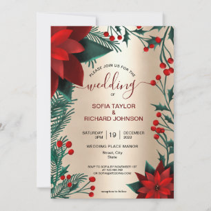 Convite Poinsettia Vermelha Floral Natal Aquarela Casament