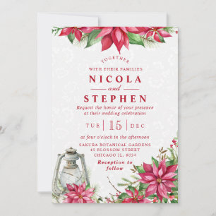 Convite Poinsettia Vermelha & Lanterna Casamento de Invern
