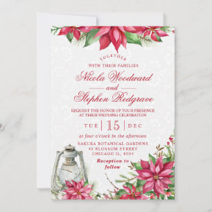 Convite Poinsettia Vermelha & Lanterna Casamento de Invern