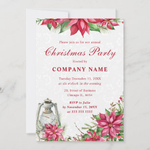 Convite Poinsettia Vermelha & Lanterna Corporate Christmas
