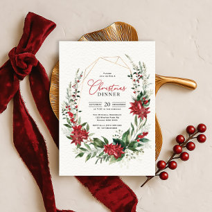 Convite Poinsettia Vermelha Moderna Jantar de Natal com Ve