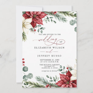 Convite Poinsettias Pinhas Botânico Natal Casamento