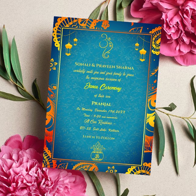 Convite Poite Janeu Upanayanam Hindu Hindu Thread Teal Dou (Criador carregado)