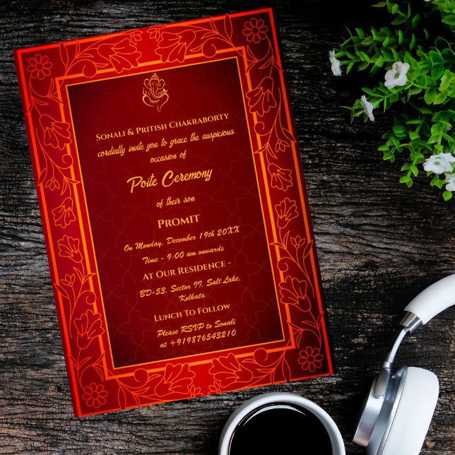 Convite Poite Janeu Upanayanam Hindu Sagrado Thread Floral (Criador carregado)