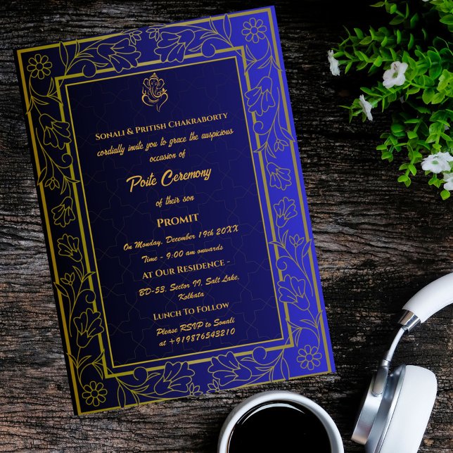 Convite Poite Janeu Upanayanam Hindu Sagrado Thread Floral (Criador carregado)