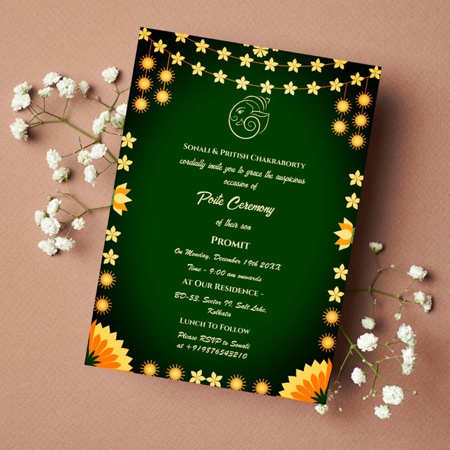 Convite Poite Janeu Upanayanam Hindu Sagrado Thread Floral (Criador carregado)