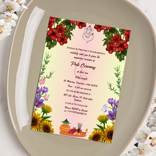 Convite Poite Janeu Upanayanam Hindu Sagrado Thread Floral (Criador carregado)