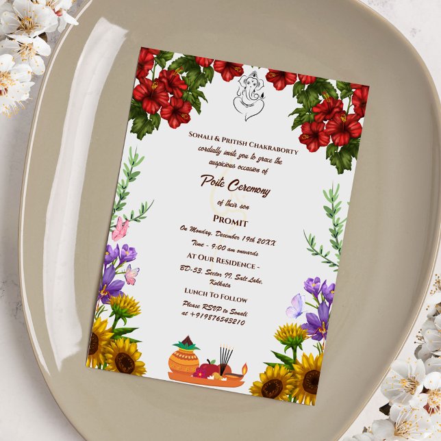 Convite Poite Janeu Upanayanam Hindu Sagrado Thread Floral (Criador carregado)