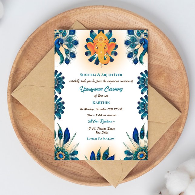 Convite Poite Janeu Upanayanam Hindu Sagrado Thread Peacoc (Criador carregado)