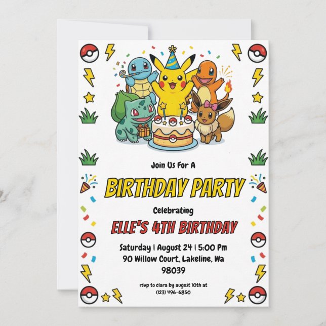 Convite Pokémon Birthday Invitations (Frente)