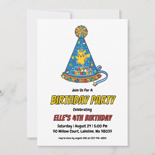 Convite Pokémon Birthday Invitations (Frente)