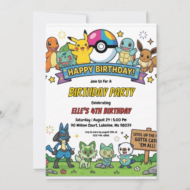 Convite Pokémon Birthday Invitations (Frente)