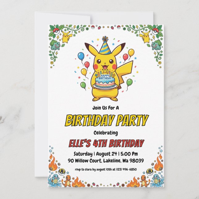 Convite Pokémon Birthday Invitations (Frente)