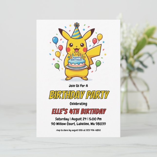 Convite Pokémon Birthday Invitations (Em pé/Frente)