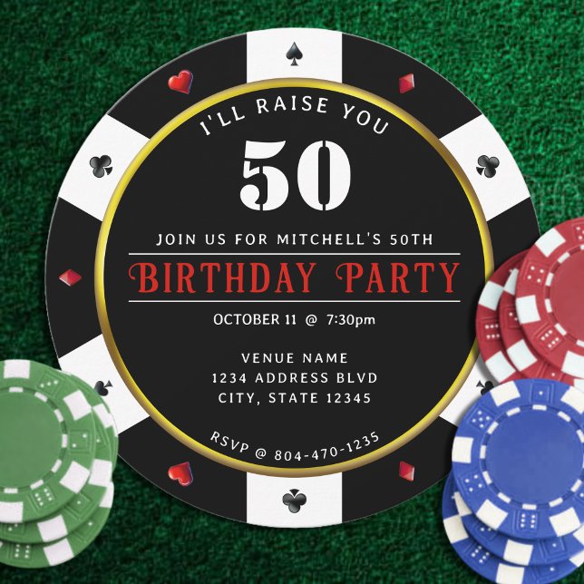 Convite Poker Chip 50ª Festa de aniversário (Poker Chip 50th Birthday Party Invitation
)