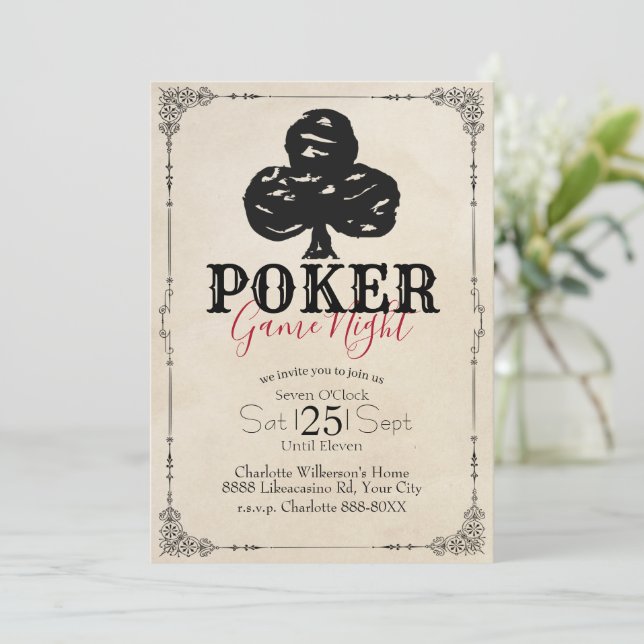 Convite Poker Game Night Vintage Style Clusters (Em pé/Frente)