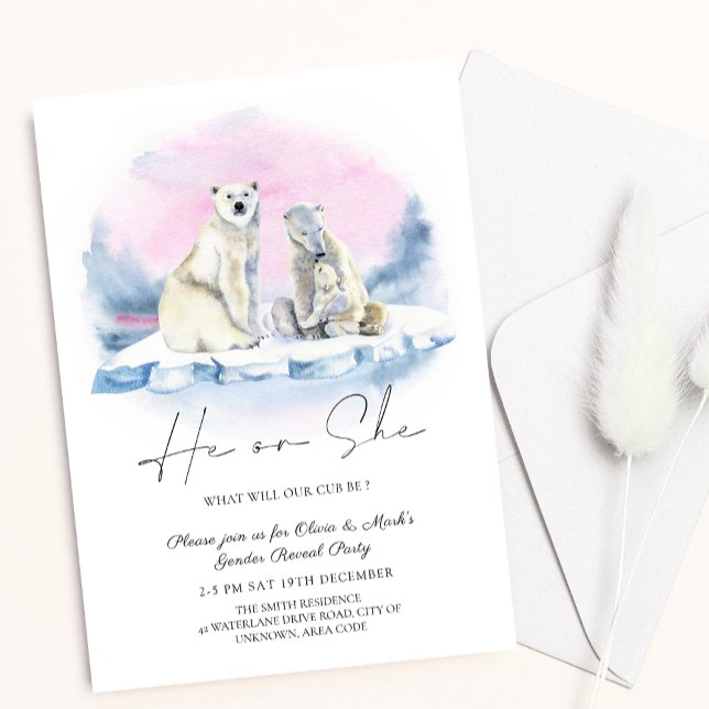 Convite Polar Bear Cub Revelação do Natal de inverno (Criador carregado)