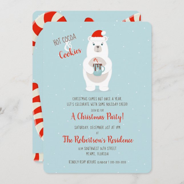 Convite Polar Bear e Cacau Quente (Frente/Verso)